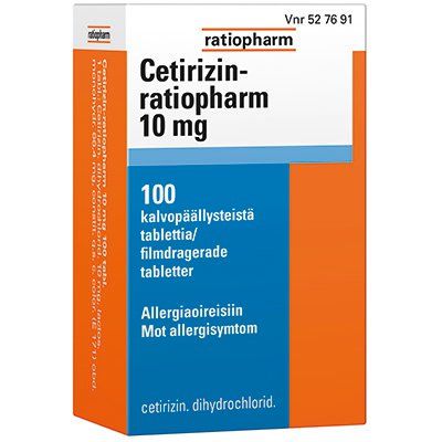 CETIRIZIN-RATIOPHARM 10 mg 100 fol tabletti, kalvopäällysteinen