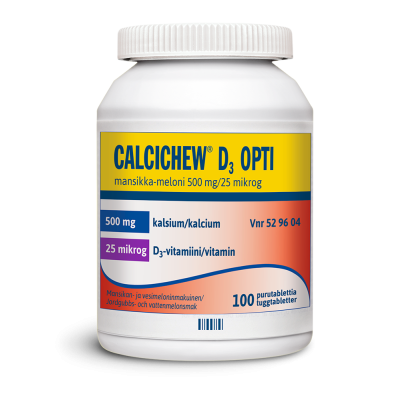 CALCICHEW D3 OPTI MANSIKKA-MELONI 500 mg/25 mikrog 100 kpl purutabletti