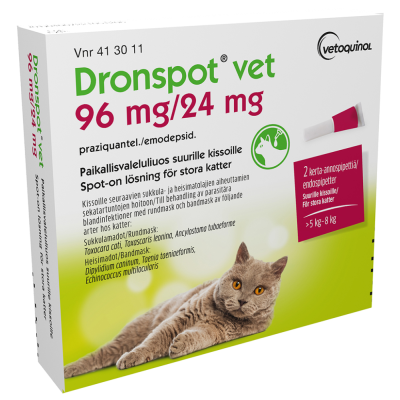 DRONSPOT VET 96 mg / 24 mg 2 x 1.12 ml paikallisvaleluliuos