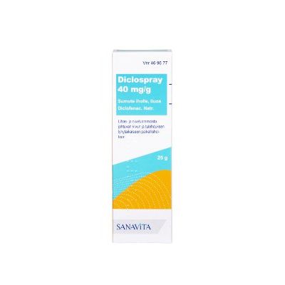 DICLOSPRAY 40 mg/g 25 g sumute iholle, liuos