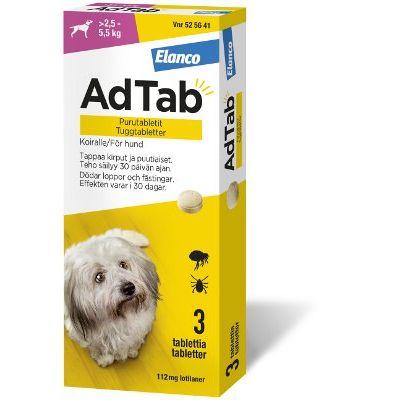 ADTAB 112 mg 3 fol purutabletti koiralle (> 2,5-5,5 kg)