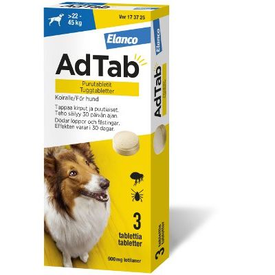 ADTAB 900 mg 3 fol purutabletti koiralle (> 22-45 kg)
