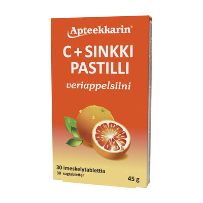 Apteekkarin C+ Sinkki veriappelsiini pastilli 30 kpl