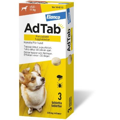 AdTab purutabletti 225 mg koiralle (> 5,5–11 kg) 3 fol