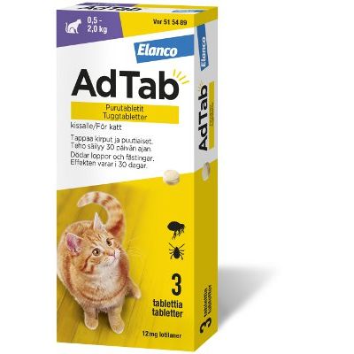 AdTab purutabletti 12 mg kissalle (0,5–2,0 kg) 3 fol