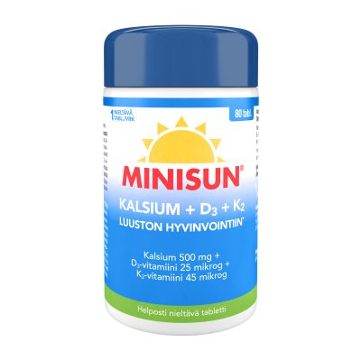 Minisun Kalsium 500 mg + K2 45 mikrog + D-vitamiini 25 mikrog 80 tabl