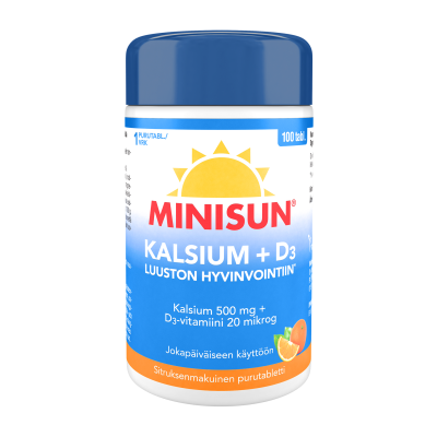 Minisun Kalsium 500 mg + D-vitamiini 20 mikrog 100 purutabl