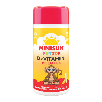 Minisun D-vitamiini Banaani Apina jr.10 mikrog 100 PURUTABL