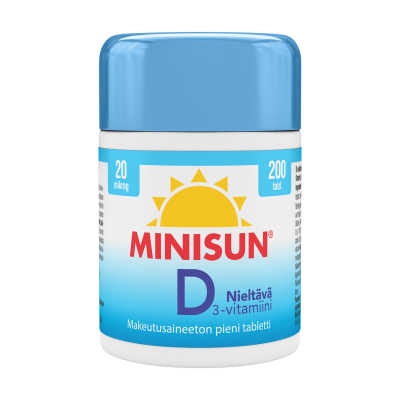 Minisun D-vitamiini Nieltävä 20 mikrog 200 tabl
