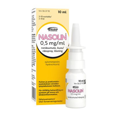 NASOLIN 0,5 mg/ml 10 ml nenäsumute, liuos säilytysaineeton