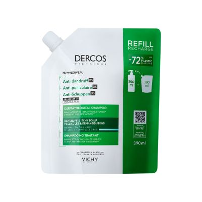 Vichy Dercos Shampoo Anti-dandruff rasv. hiuksille täyttöpakkaus 390 ml