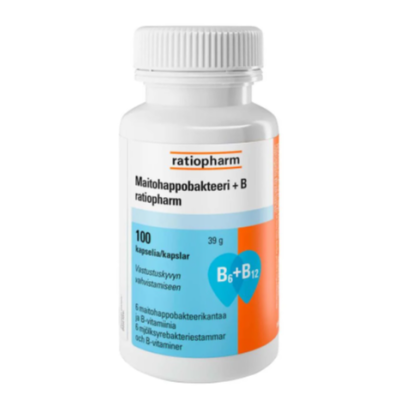 Maitohappobakteeri +B ratiopharm purkki 100 kaps