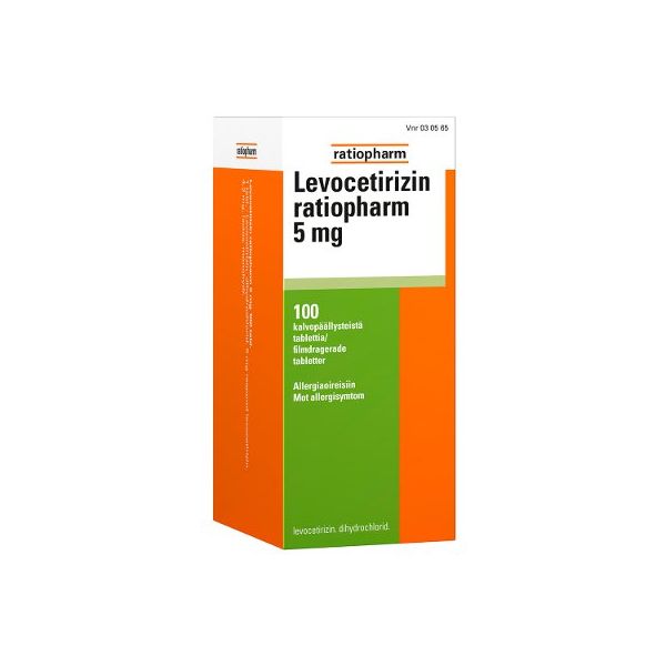 LEVOCETIRIZIN RATIOPHARM tabletti, kalvopäällysteinen 5 mg 100 fol