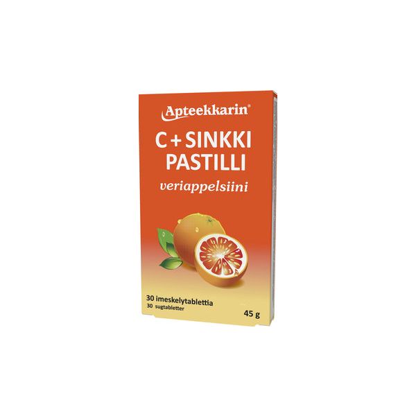 Apteekkarin C+ Sinkki veriappelsiini pastilli 30 kpl