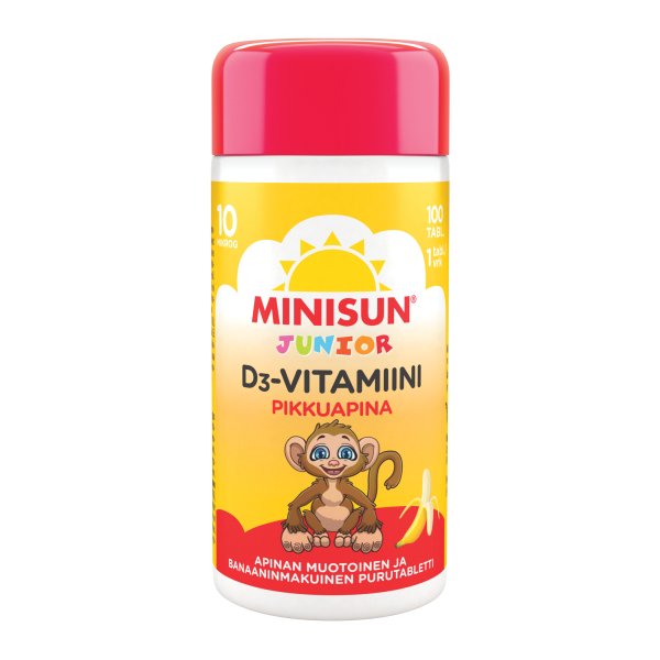 Minisun D-vitamiini Banaani Apina jr.10 mikrog 100 PURUTABL
