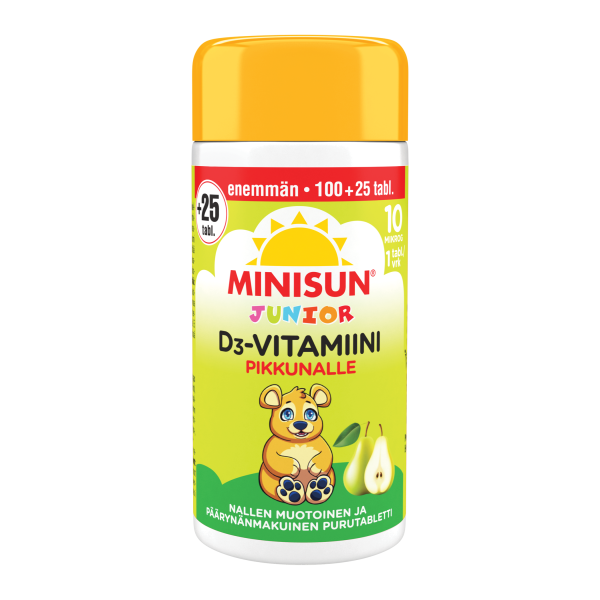 Minisun D-vitamiini Päärynä Nalle jr.10 mikrog 100+25 tabl