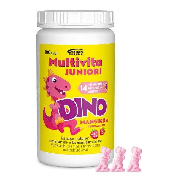 Multivita Juniori Dino Mansikka monivitamiini 100 purutabl